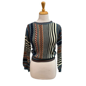 Vntg Women's Beewear Striped multi color long sleeved Crew Neck Sweater Sz Small